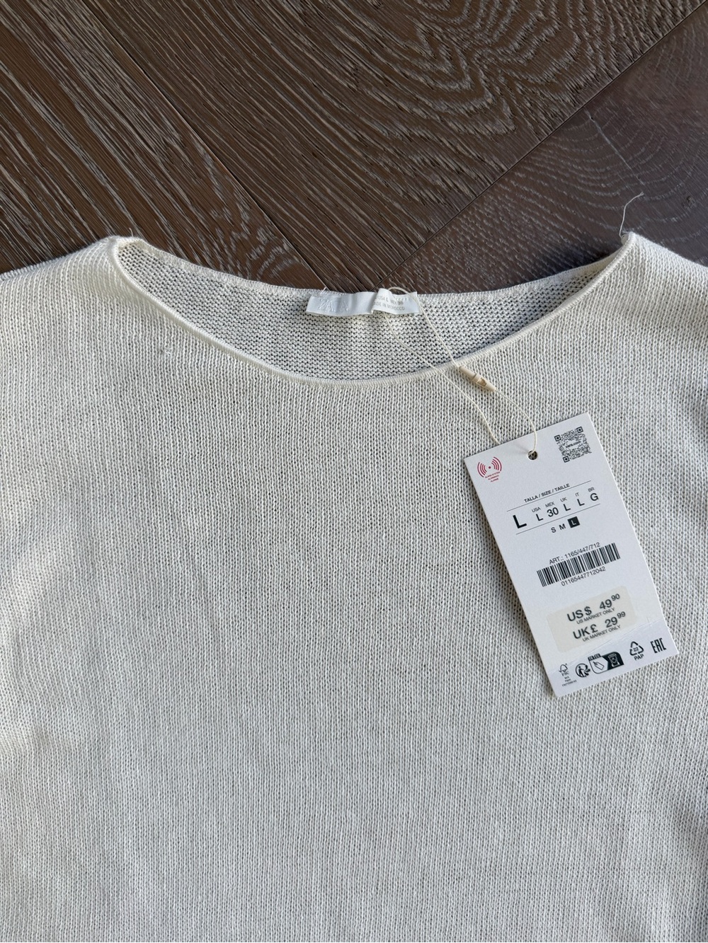 Zara NWT Ivory Lace Trim Knit Matching Set, Shirt and Pant, Large - Picture 8 of 11